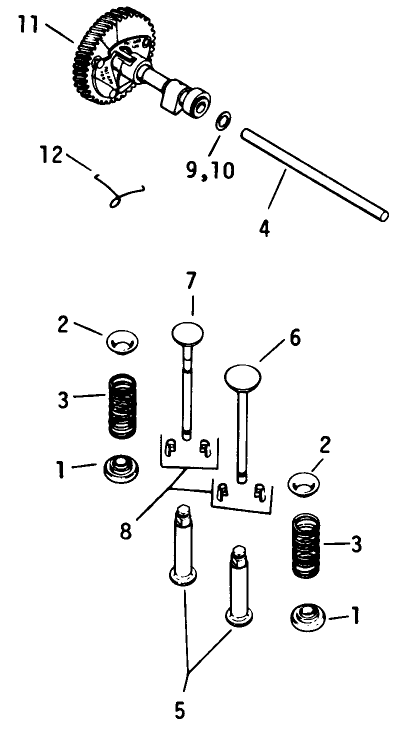 Camshaft & Valves-Engine Kohler Model No. K321s Spec. No. 60434