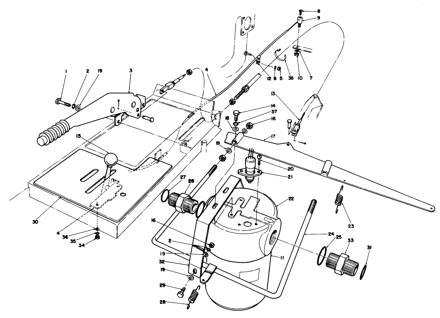 Parking Brake, Throttle & Oil Filter Assembly