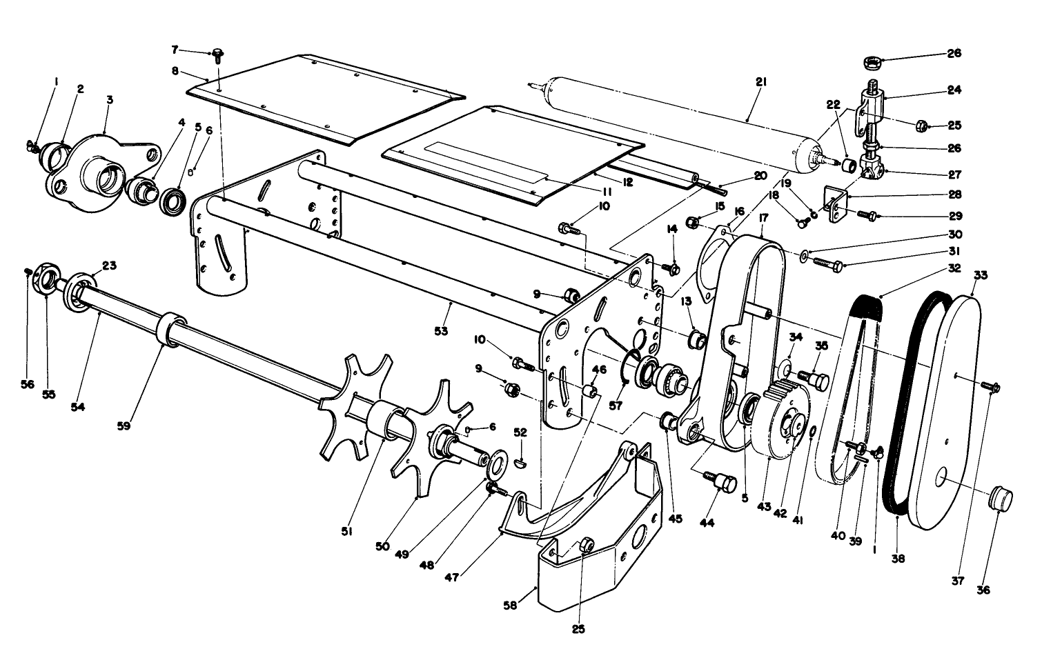 Dethatcher Reel Assembly (optional) (no. 1 (center) & 3 (r.h.) Model No. 03732)(no. 2 (l.h.) Model No. 03730)