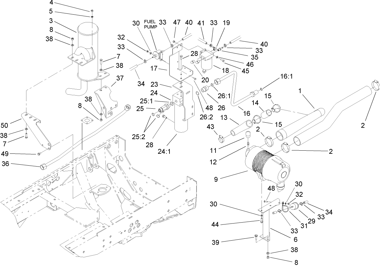Oil/Water/Fuel Filter, Muffler and Air Cleaner Assembly