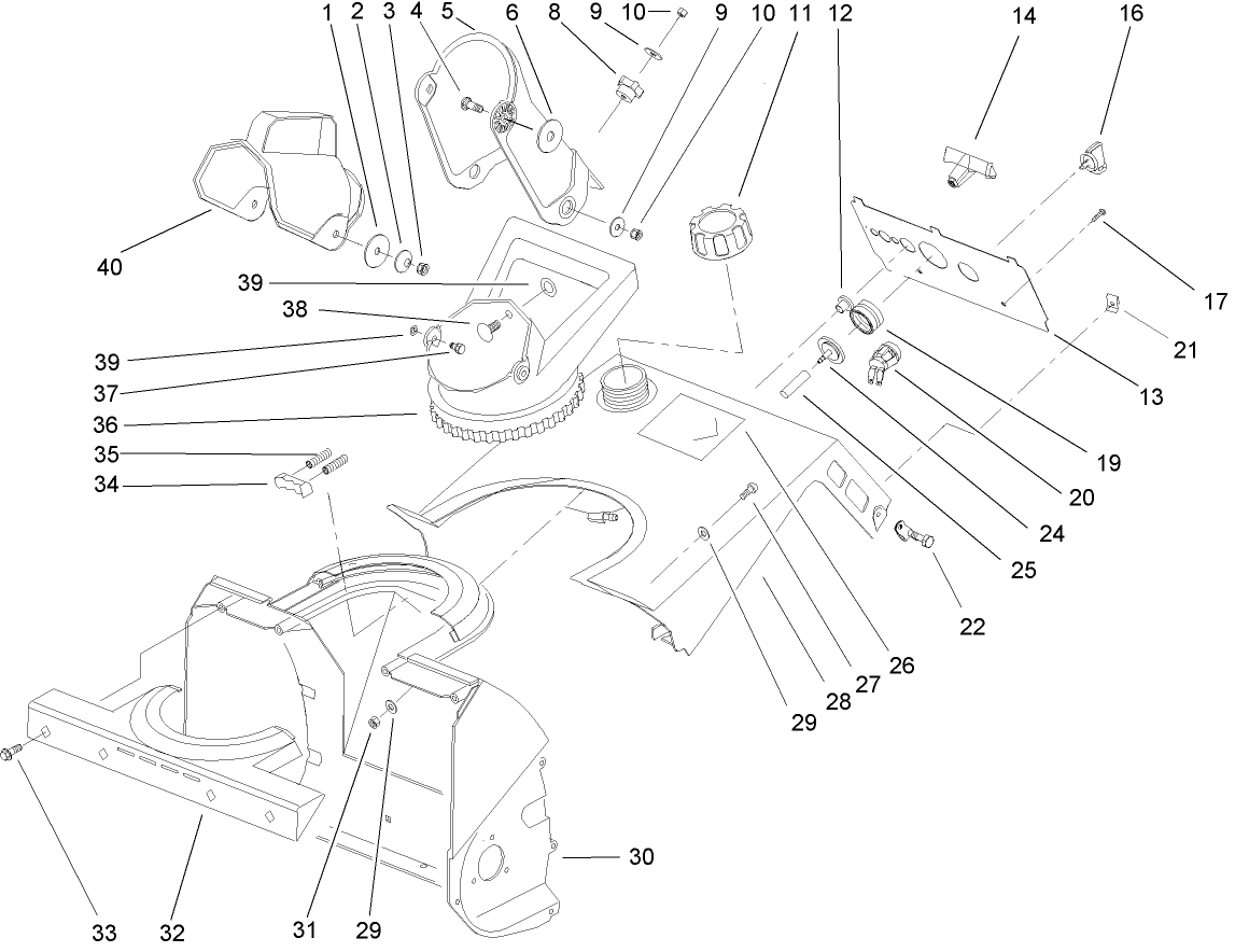 Housing, Upper Shroud, and Chute Assembly