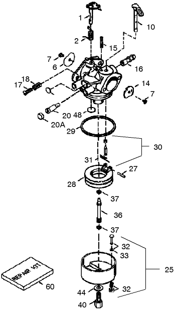 Carburetor Part No. 640054 Tecumseh Model HMSK100-159494Y