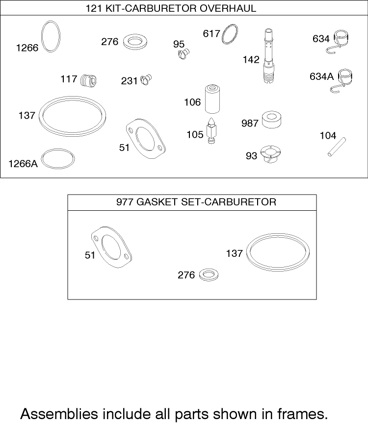 Carburetor Overhaul Kit Assembly  Briggs and Stratton Model 286h77-0121-e1