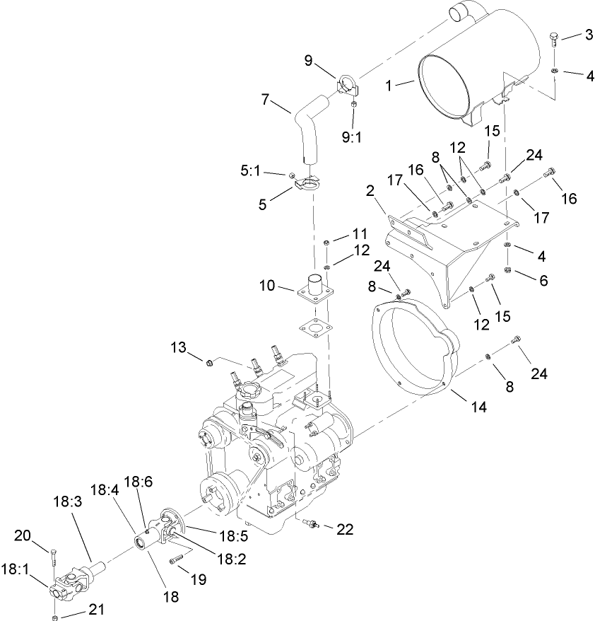 Muffler and Pump Drive Assembly