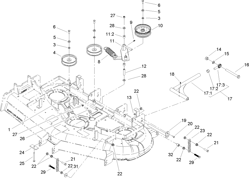 Idler Pulley, Lift Strut and Chain Assembly