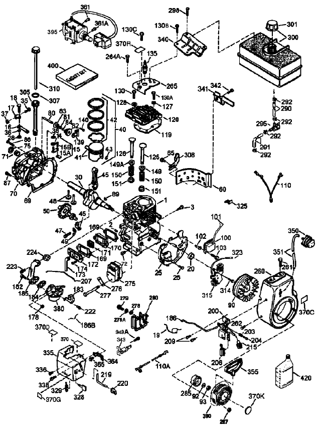 Engine Assembly  Tecumseh Model No. Hmsk100-159495y