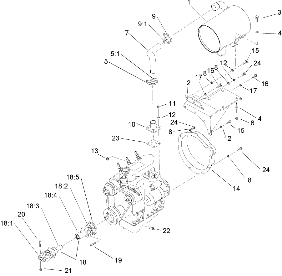 Muffler and Pump Drive Assembly