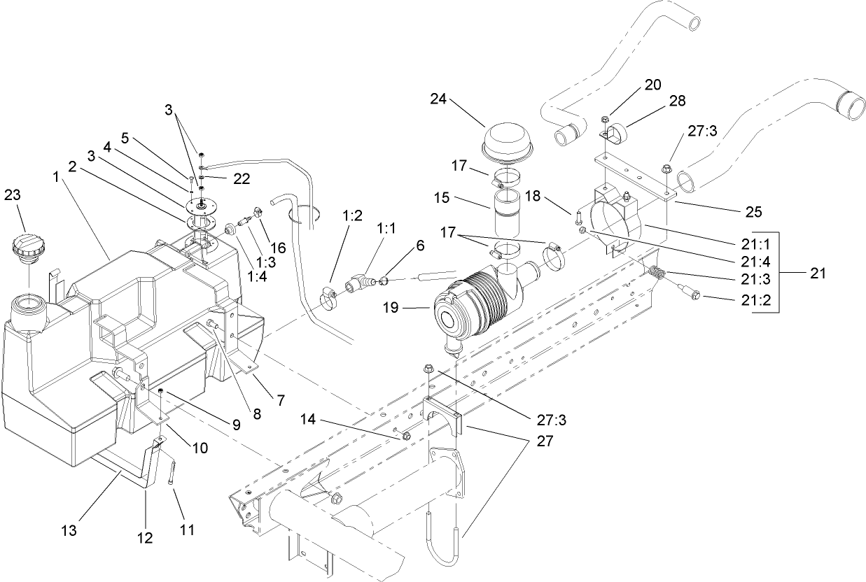 Diesel Fuel Tank and Air Cleaner Assembly