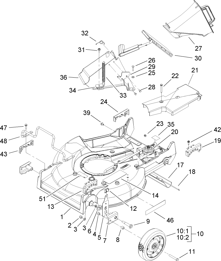 Deck, Chute and Wheel Assembly