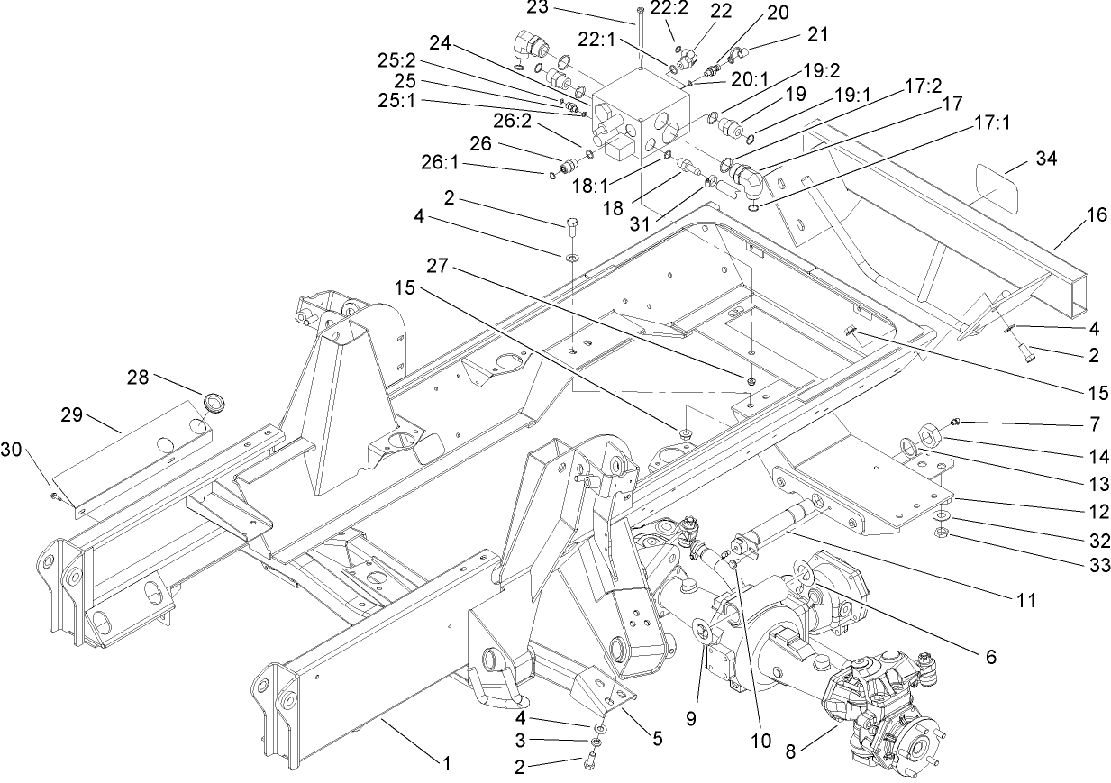 Frame, Rear Axle Mount and Bumper Assembly