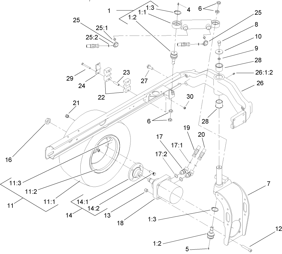 Rear Fork and Tire Assembly