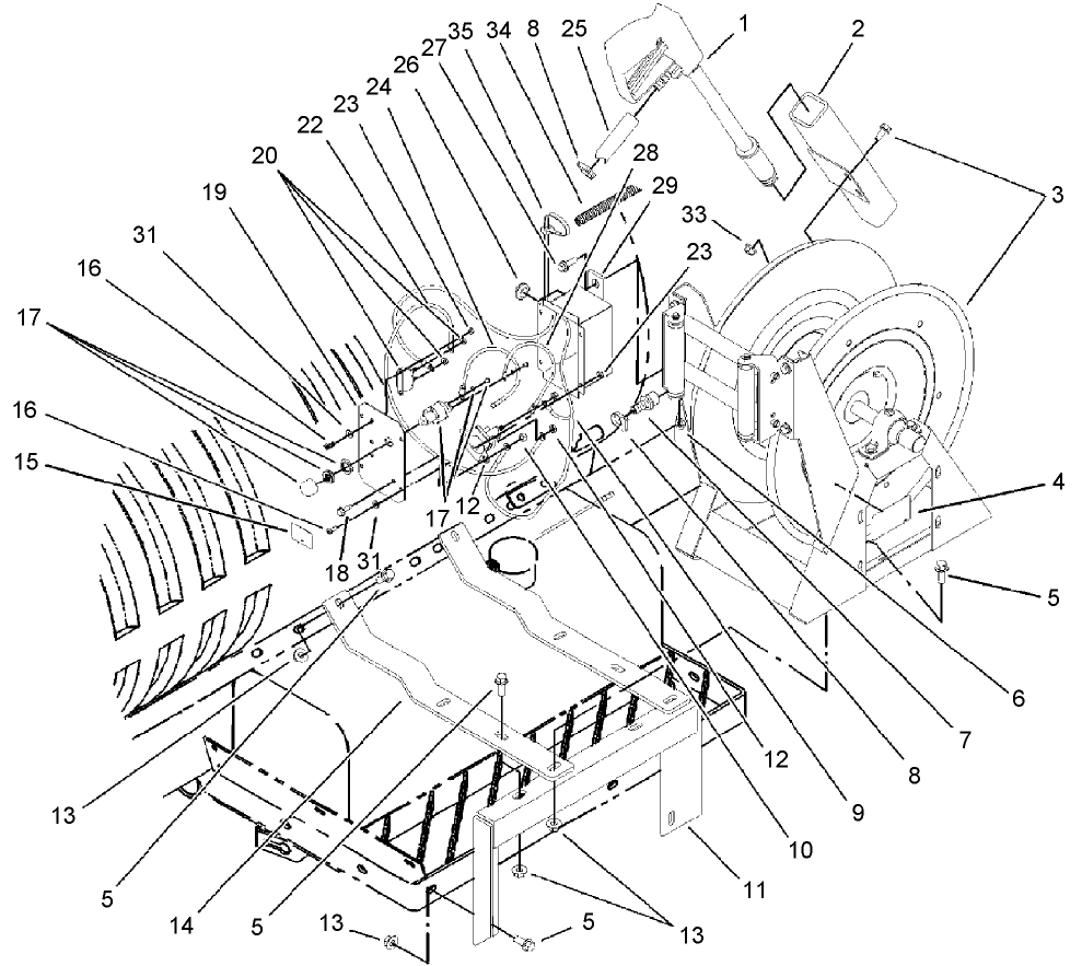 Hose Reel, Spray Gun and Electrical Box Assembly