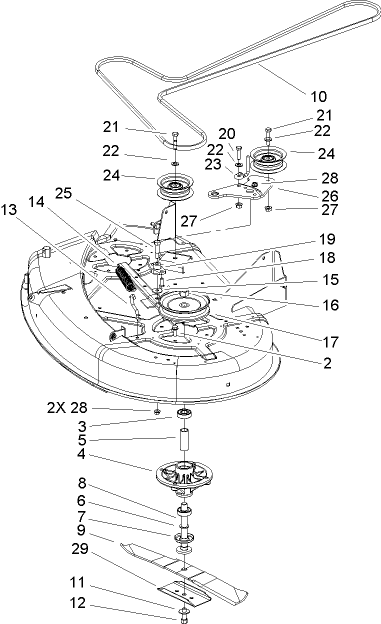 42in Deck Spindle and Belt Drive Assembly