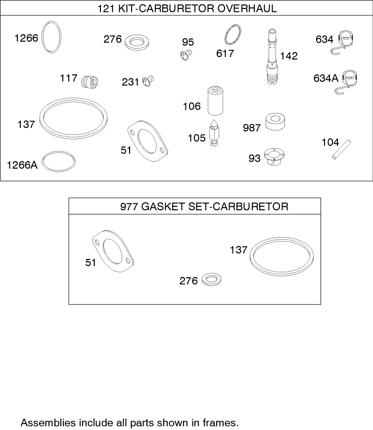 Carburetor Overhaul Kit Assembly Briggs and Stratton 280h07-0166-e1