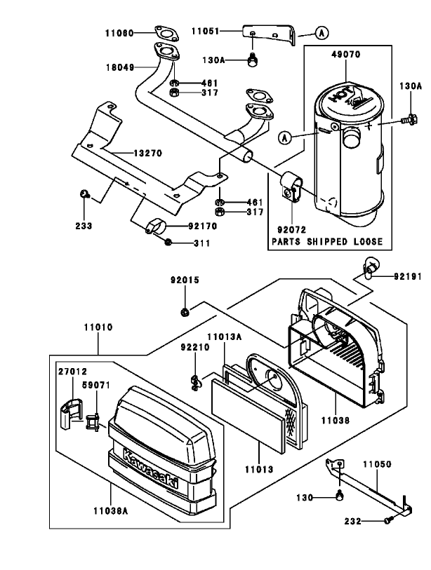 Air Filter and Muffler Assembly  Kawasaki FH580V-AS13