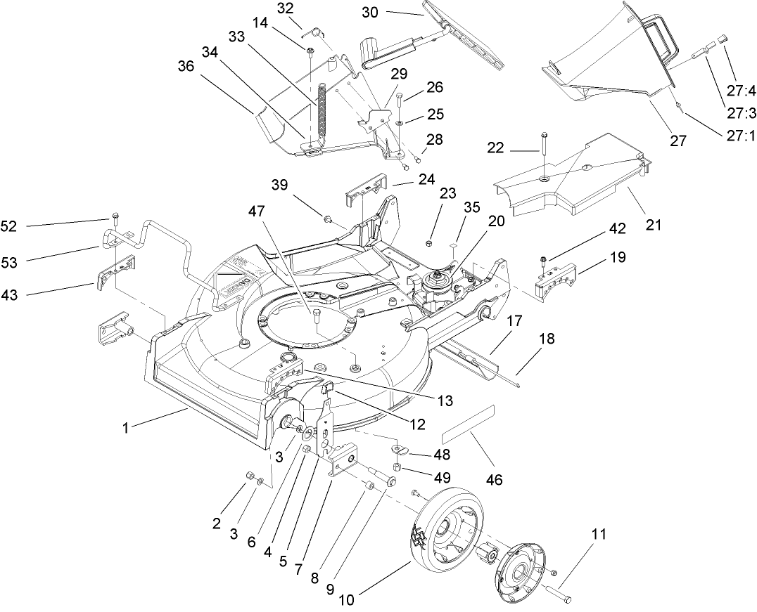 Deck, Chute and Wheel Assembly