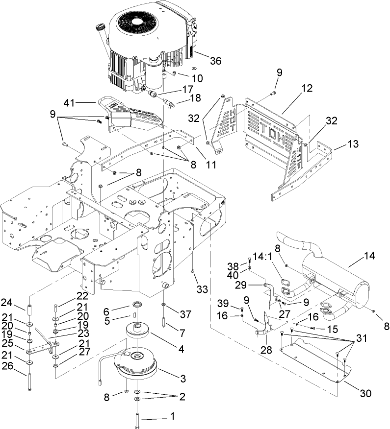 Engine, Clutch and Muffler Assembly