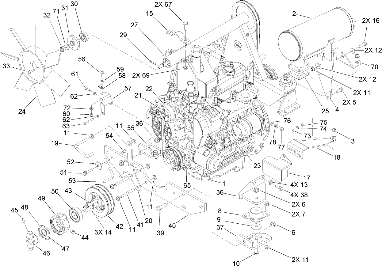 Engine and Mounting Components Assembly