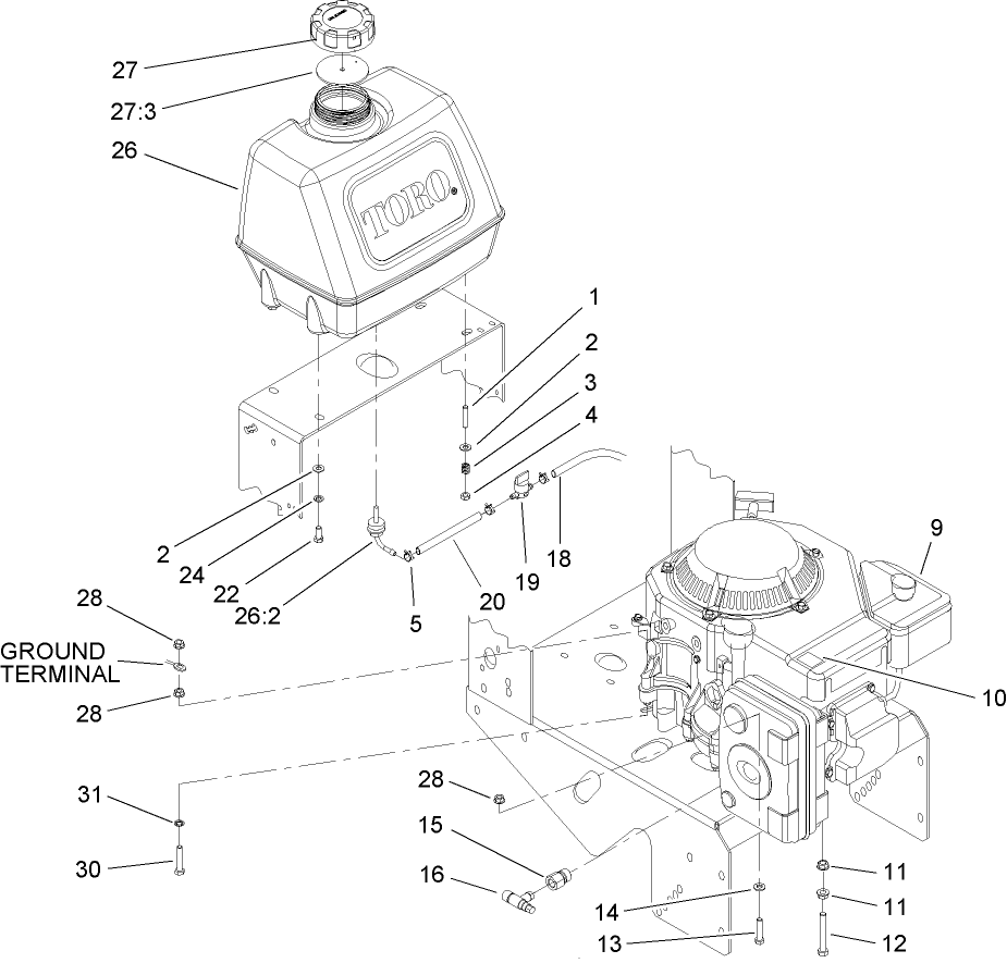 Engine and Fuel Tank Assembly