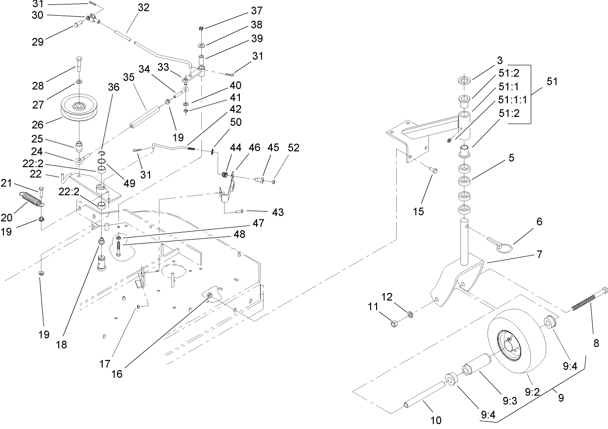 Front Caster and Blade Brake Assembly