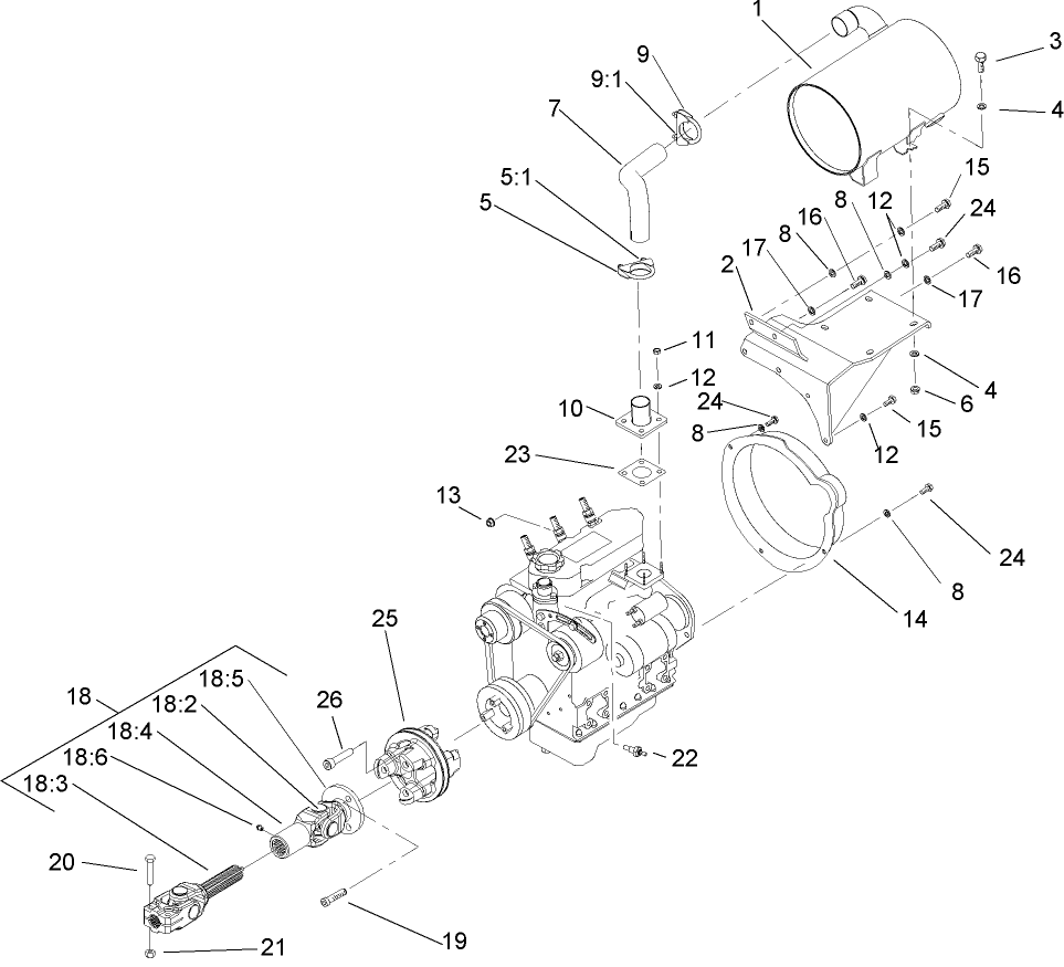 Muffler and Pump Drive Assembly