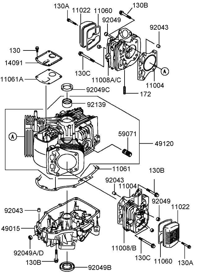 Cylinder and Crankcase Assembly  Kawasaki FH430V-AS25