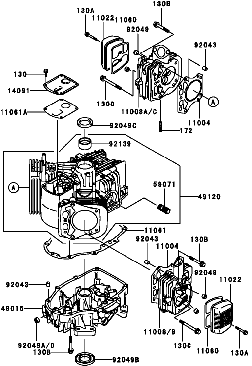 Cylinder and Crankcase Assembly Kawasaki FH381V-AS25
