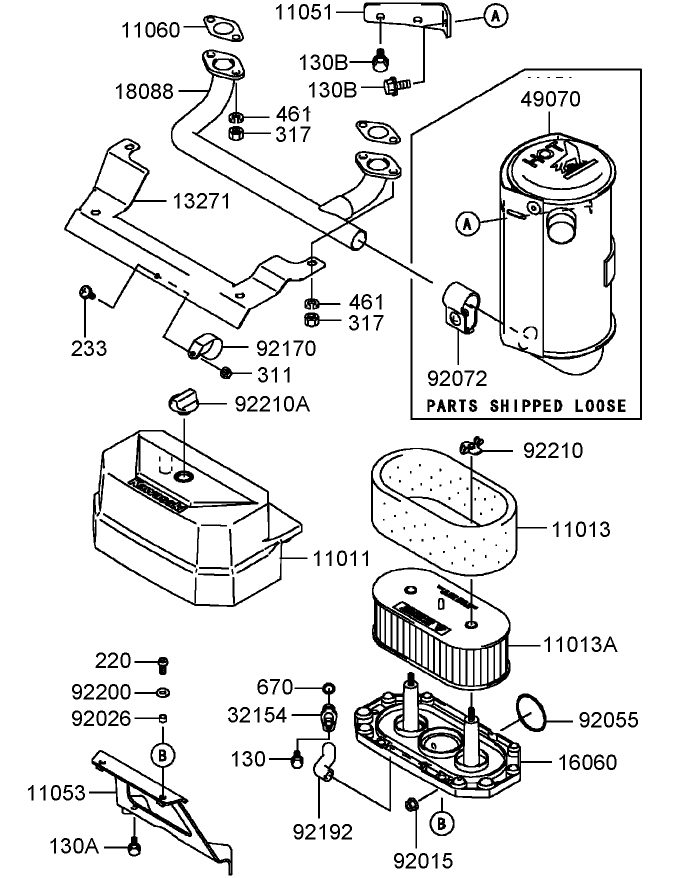 Air Filter and Muffler Assembly  Kawasaki FH430V-AS25
