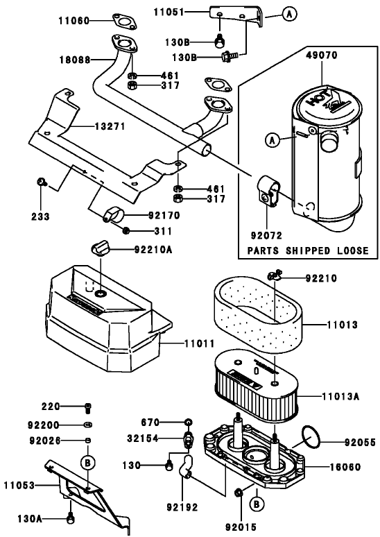 Air-Filter and Muffler Assembly Kawasaki FH381V-AS25
