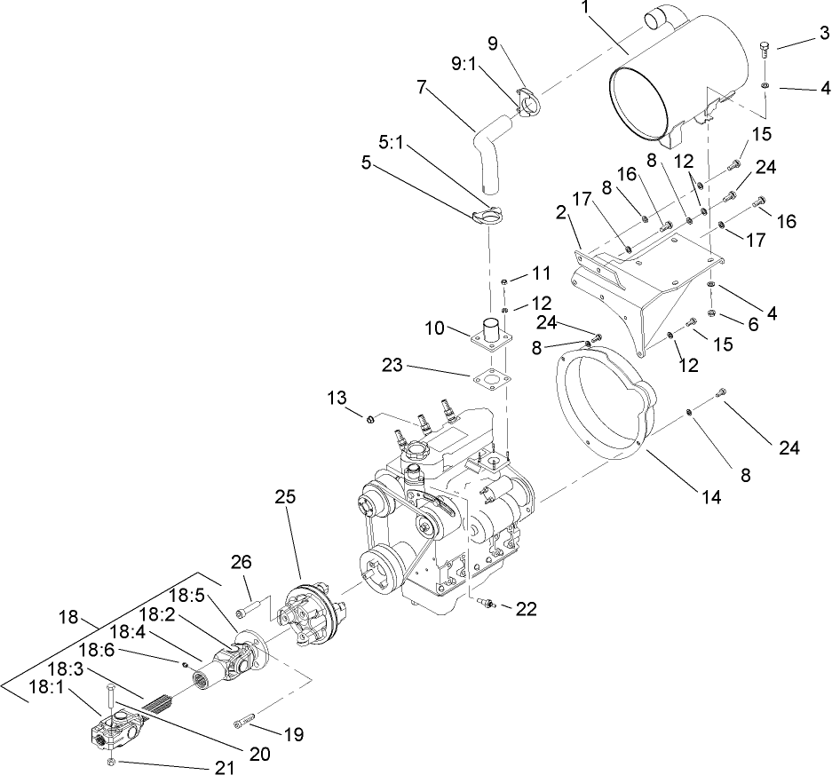 Muffler and Pump Drive Assembly