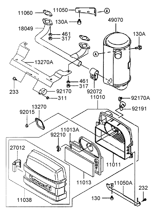 Air Filter/Muffler Assembly Kawasaki FH500V-AS25