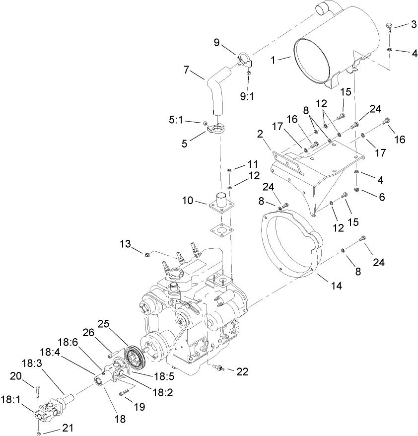 Muffler and Pump Drive Assembly