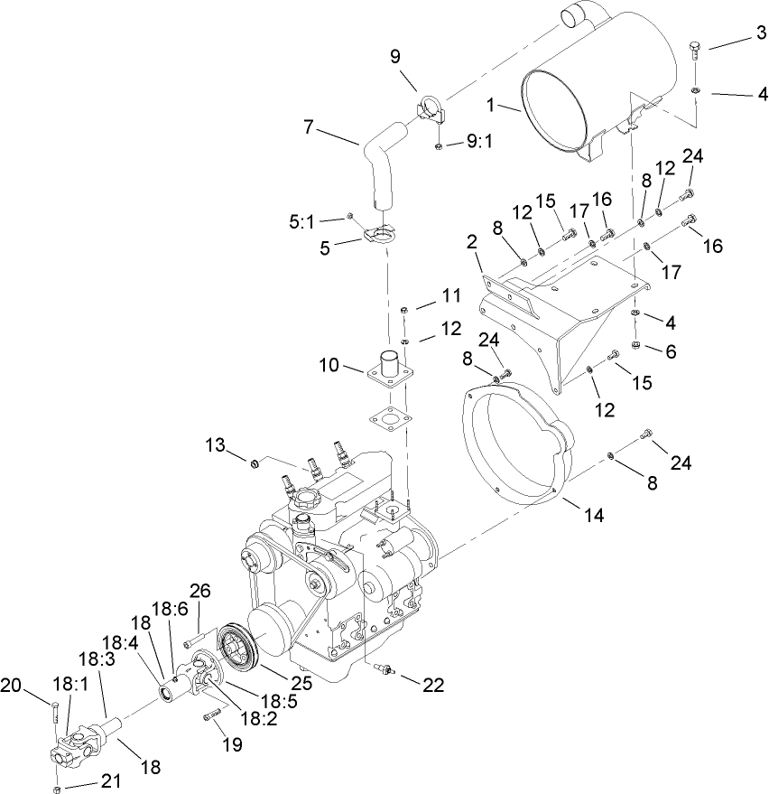 Muffler and Pump Drive Assembly