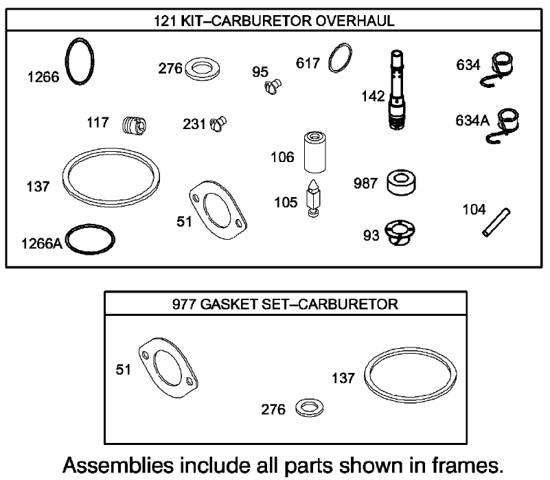 Carburetor Overhaul Kit Assembly  Briggs and Stratton 286H77-0165-E1