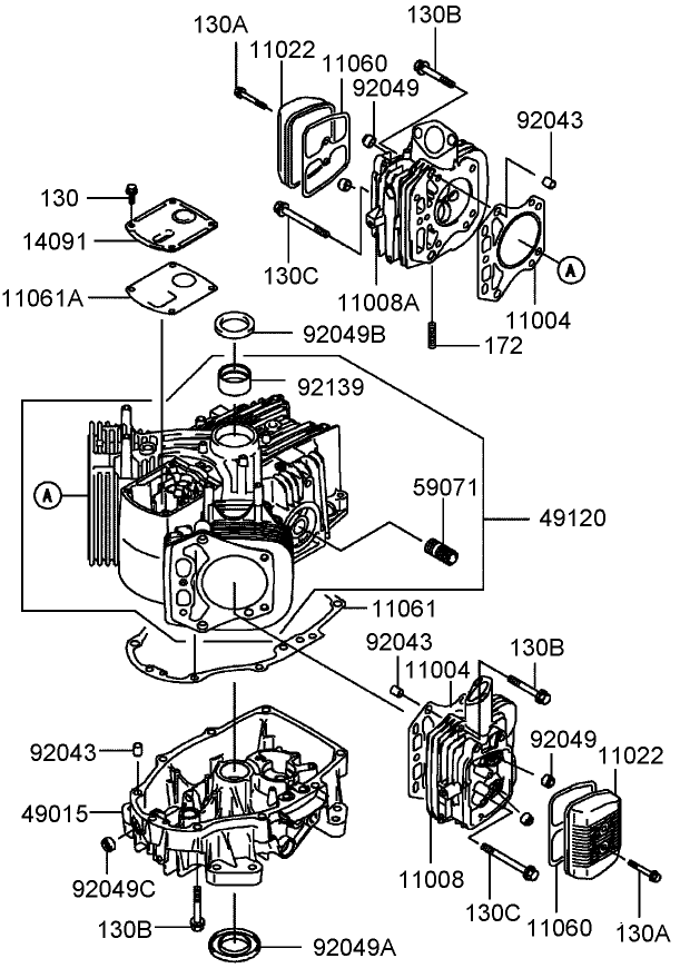 Cylinder and Crankcase Assembly Kawasaki FH430V-AS28