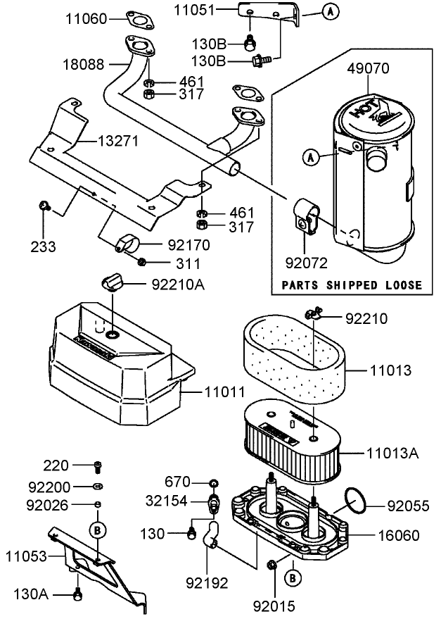 Air Filter and Muffler Assembly Kawasaki FH430V-AS28
