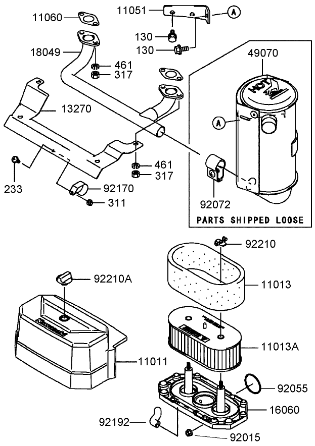 Air Filter and Muffler Assembly  Kawasaki FH541V-BS23-R