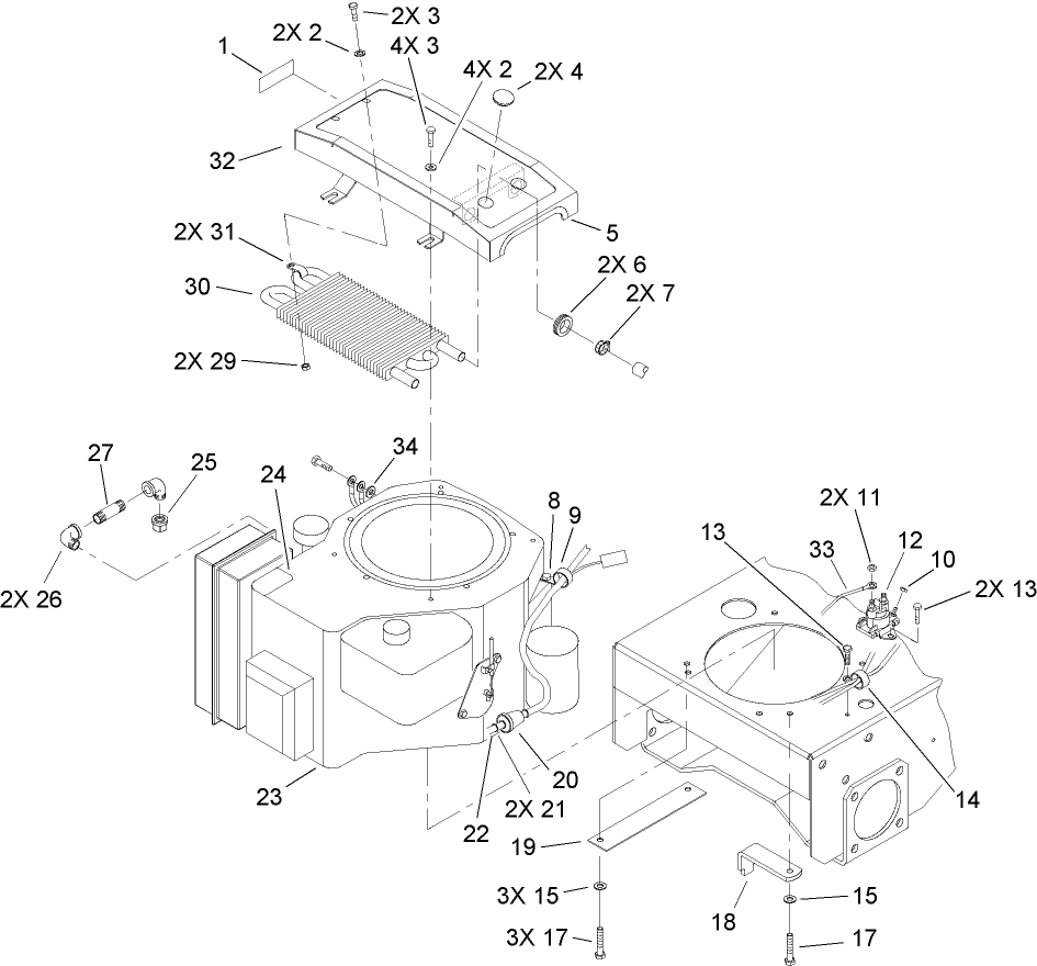 Enigne and Oil Cooler Assembly