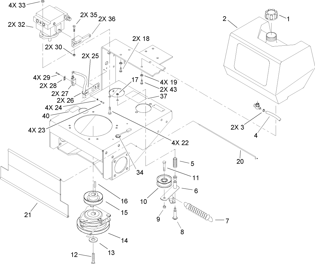 Fuel Tank, Hydro Pump and Power Take Off Assembly