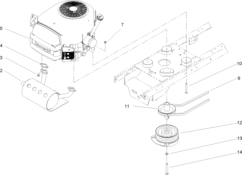 Engine, Muffler and PTO Assembly