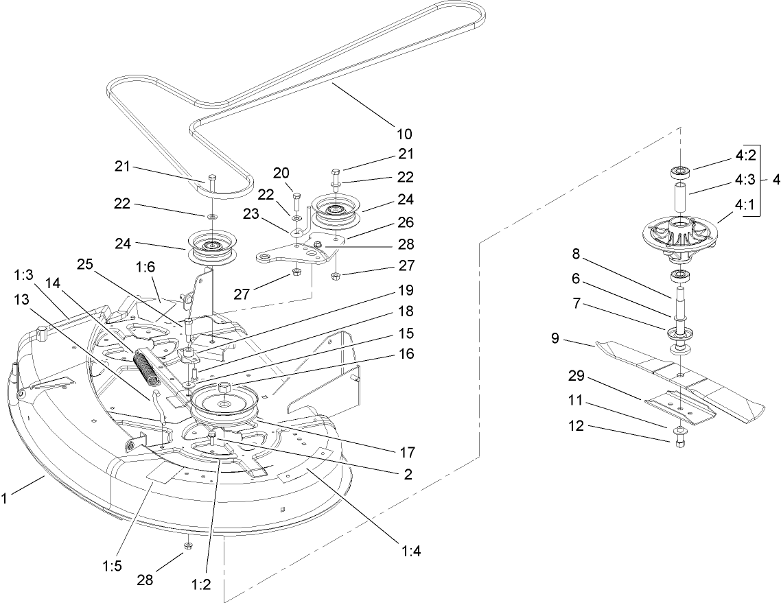 Deck, Spindle and Belt Drive Assembly