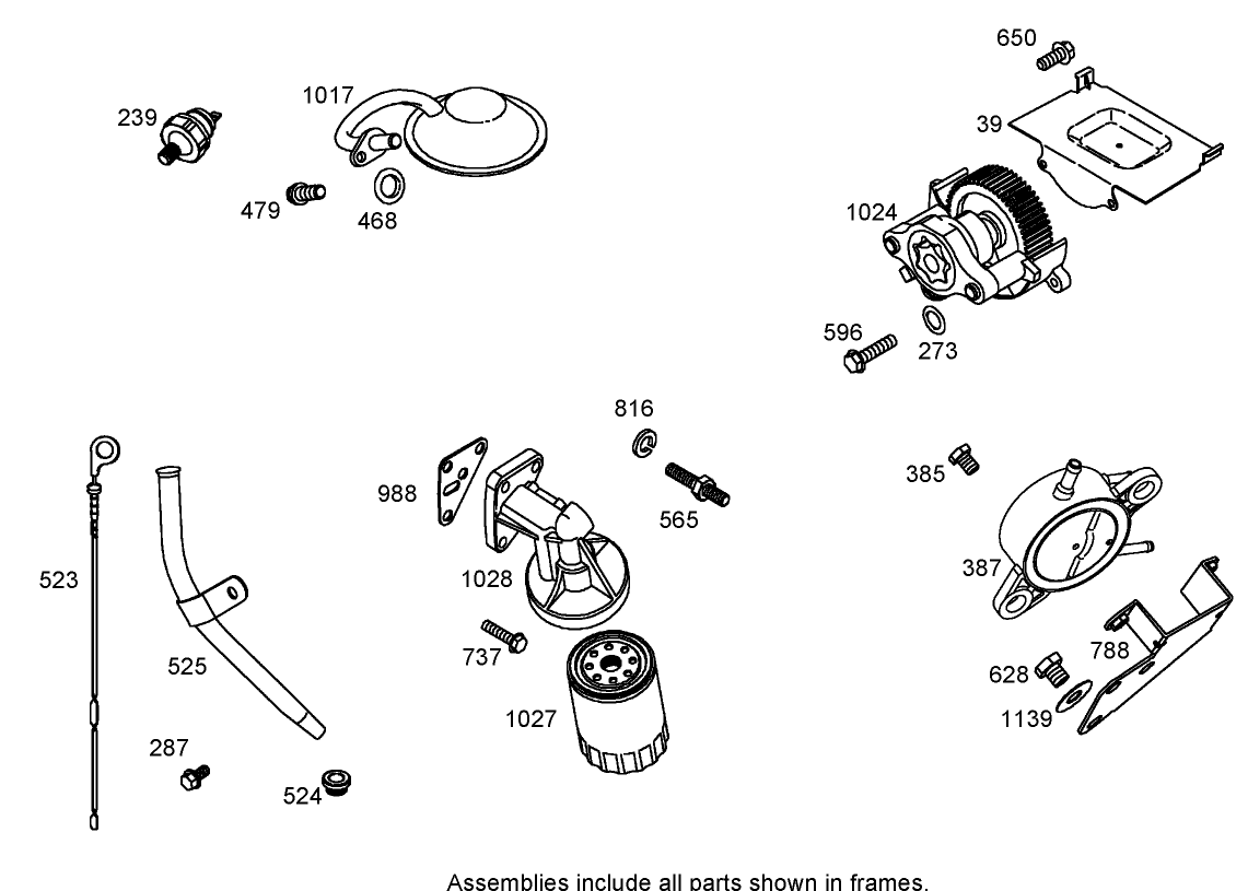 Oil Filter, Tube and Pump Assembly  Briggs and Stratton 303440-1326-E1