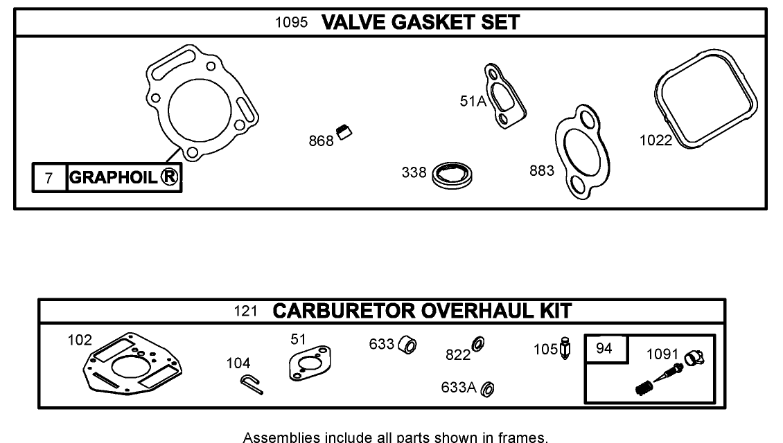 Carburetor Overhaul Kit Assembly  Briggs and Stratton 303440-1326-E1