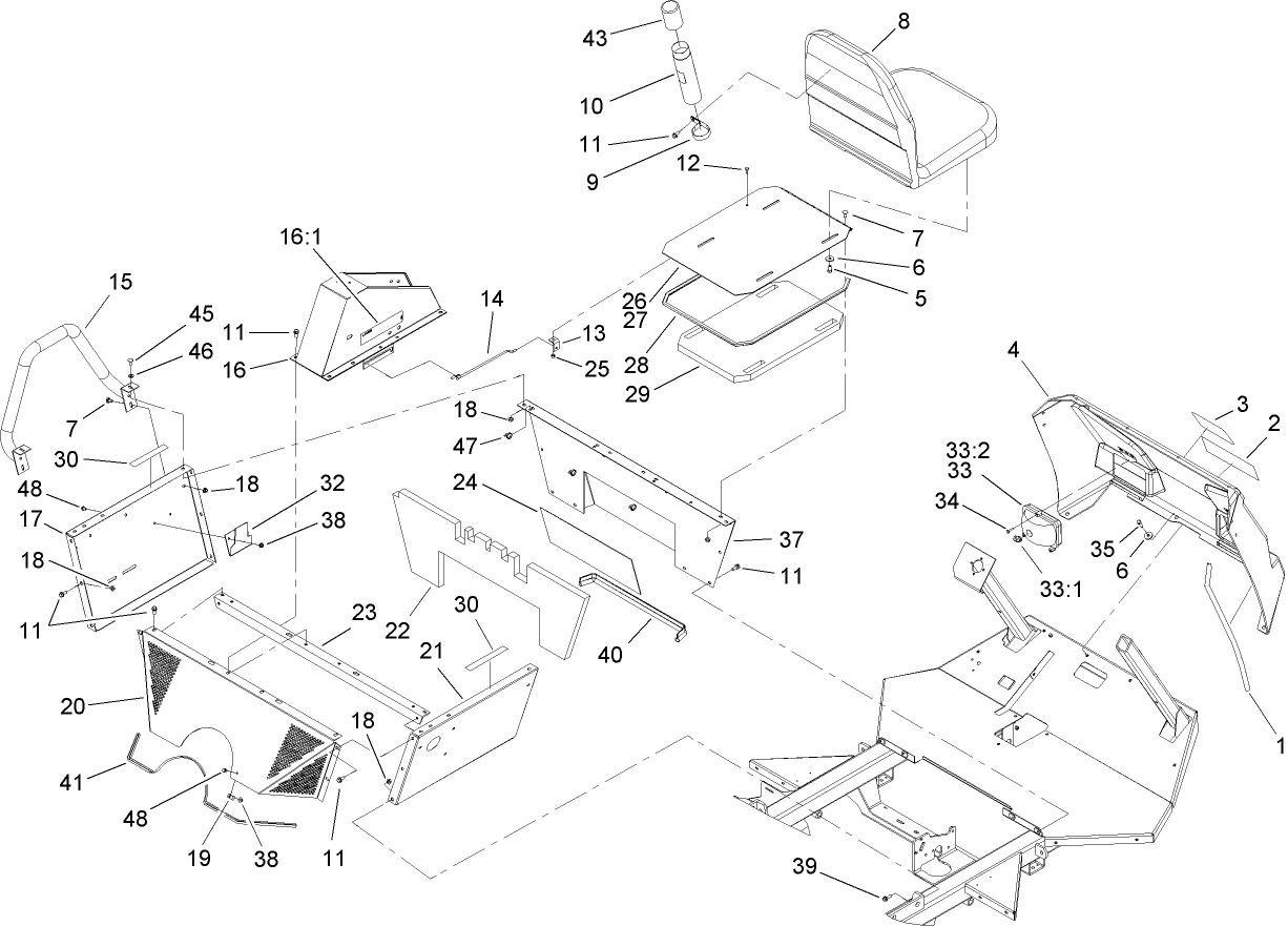 Engine Cover, Seat and Front Console Assembly