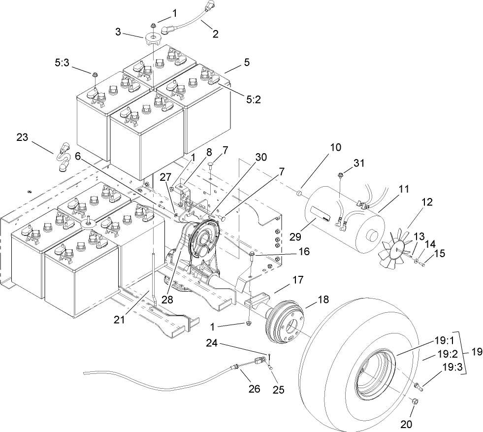 Battery and Transaxle Assembly