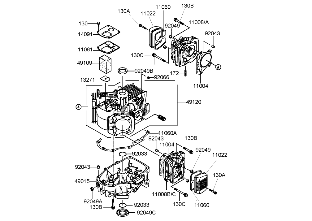 Cylinder and Crankcase Assembly  Kawasaki FH580V-BS06