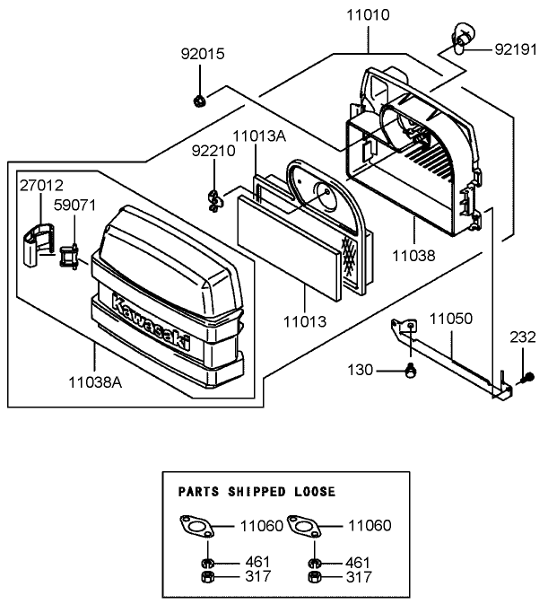 Air-Filter and Muffler Assembly   Kawasaki FH580V-BS06