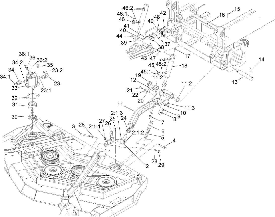 Front Deck Lift Arm and Cylinder Assembly