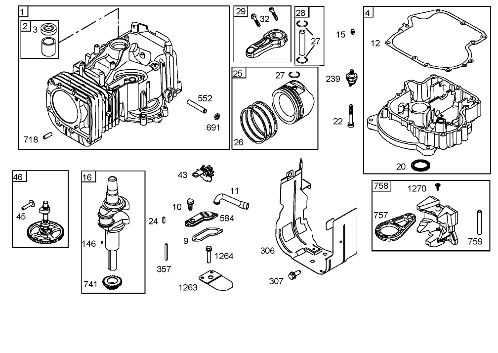 Cylinder, Crankshaft and Piston Assemblies  Briggs and Stratton 282H79-23502