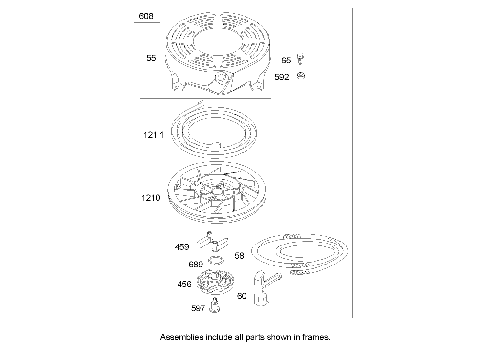 Recoil Starter Assembly  Briggs and Stratton 122607-0116-E1